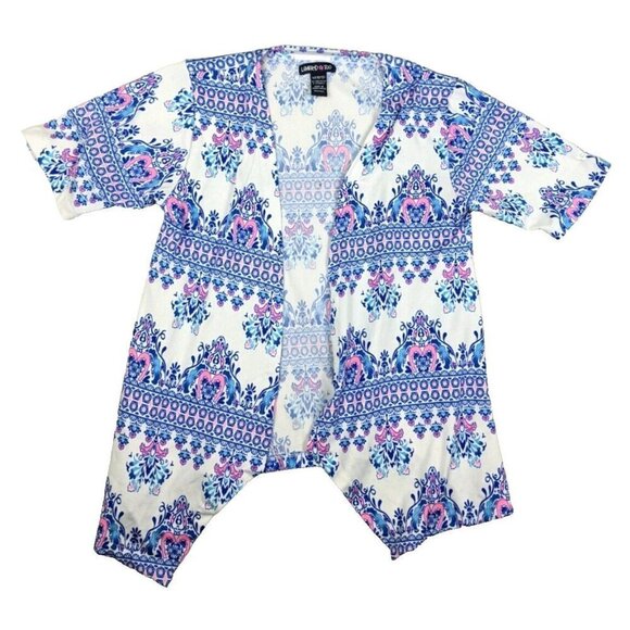 LIMITED TOO GIRLS WHITE BLUE PINK PRINT SHORT SLEEVE STRETCH KNIT TOP - M 10/12 - Picture 1 of 7